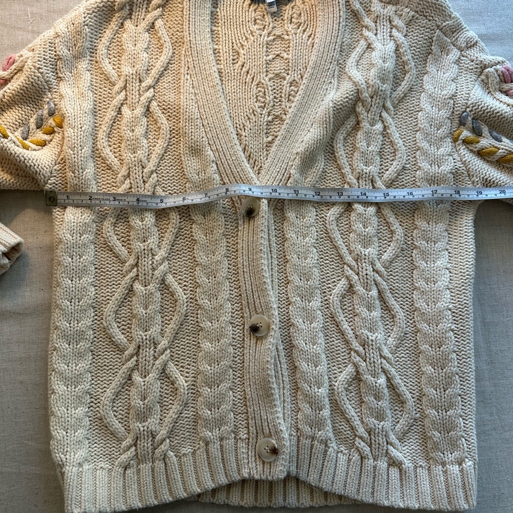 Michael Stars Cream Cable Knit Chunky Cardigan with Braided color Sleeve XS - Picture 7 of 10